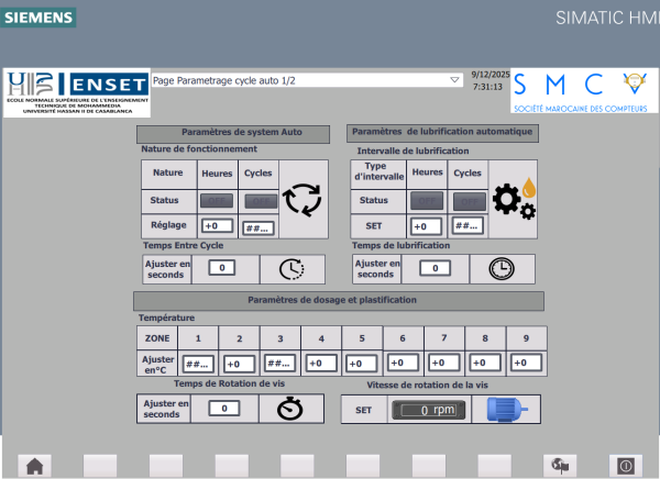 Configuration HMI page 1 for SMCV injection molding machine