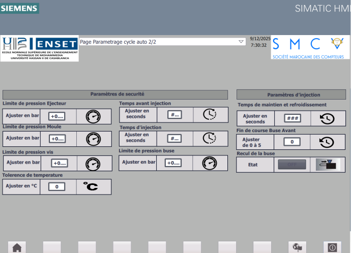Configuration HMI page 2 for SMCV injection molding machine